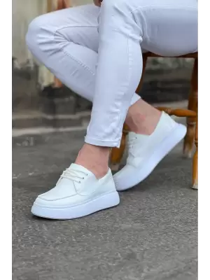 Beyaz Cilt Ortopedik Taban Erkek Casual Ayakkabı