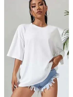 Omarı Yenilikçi Baskılı Oversize T-Shirt - Beyaz