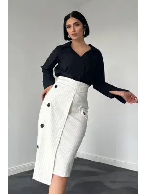 Beyaz Çizgili Poliviskon Etek