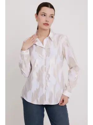 Beyaz Gold Varak Desenli Gömlek 20253