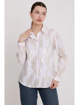 Beyaz Gold Varak Desenli Gömlek 20253