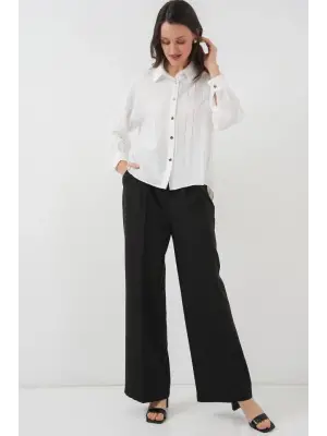 Beyaz Gümüş Çizgili Gömlek Kadın Giyim