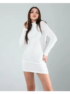 Omarı Zarif Beyaz Mini Elbise