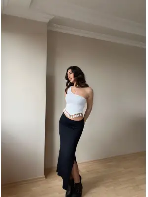 Beyaz Püskül Detay Bluz Kadın Giyim