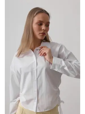 Omarı Yanları Bağlamalı Basic Gömlek - Beyaz