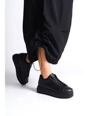 BIANA Bağcıklı Rahat tabanlı ayakkabı Tabaan Bayan Spor tabanlı ayakkabı Spor Ayakkabı CGünlük Şık - Siyah