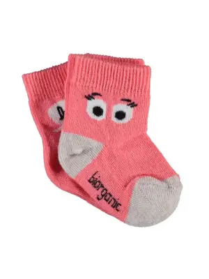Omarı Organik Pamuklu Yüksek Bel Kız Çorabı 2Li Set - Nar