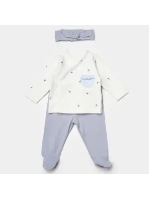 Omarı Organik Pamuklu Çiçek Desenli 3 Parça Zıbın Seti