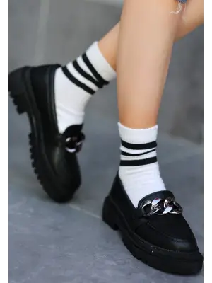 Siyah Cilt Ayakkabı Kadın Giyim