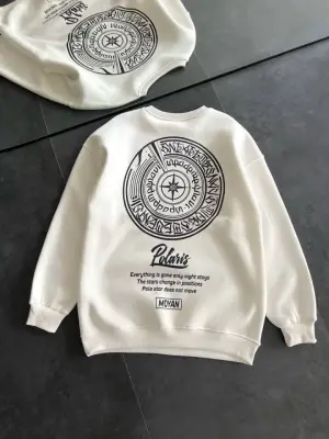 Omarı Bisiklet Yaka Baskılı Beyaz Sweatshirt