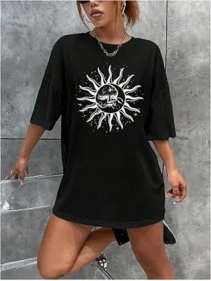 Bisiklet Yaka Baskılı T-shirt - Siyah