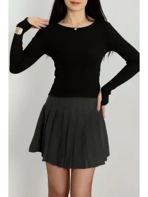 Bisiklet Yaka Parmak Geçmeli Kaşkorse bluz siyah a3829