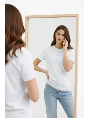 Bisiklet Yaka Tişört Regular Kalıp Basic Pamuklu Günlük Kullanım T-shirt - Beyaz