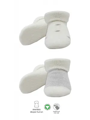 Bistyle 2li Havlu Soket Kaymaz Çorap 10504 Gri Ekru