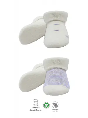 Bistyle 2li Havlu Soket Kaymaz Çorap 10504 İndigo Ekru