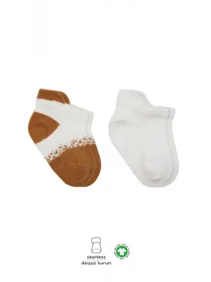 Omarı Yumuşak Penye 2li Sneakers Çorap Seti - Ekru Hardal Renkli