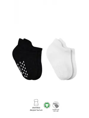 Omarı Kaymaz Sneakers Basic Penye Çorap - Siyah Ekru