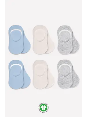 Omarı Silikonlu Babet Penye Çorap Seti Mavi Ekru Gri