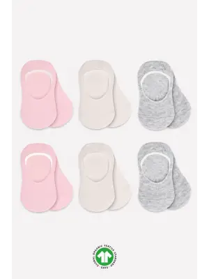 Omarı Silikonlu Babet Penye Çorap Seti - Pembe, Ekru, Gri