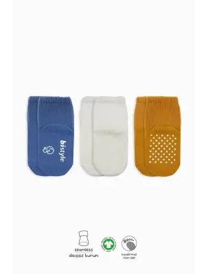 Omarı Kaymaz Penye Soket Çorap Seti - 3lü Indigo, Ekru, Hardal