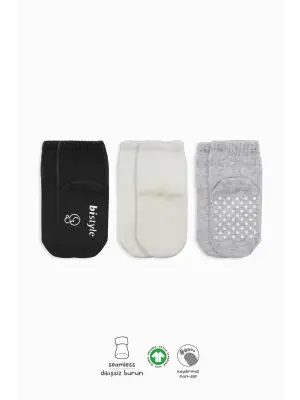 Omarı Kaymaz Penye 3Lü Soket Çorap Seti Siyah Ekru Gri