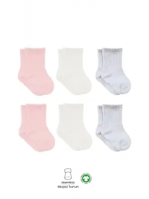 Omarı Penye Soket Çorap 6Lı Pembe Ekru Gri