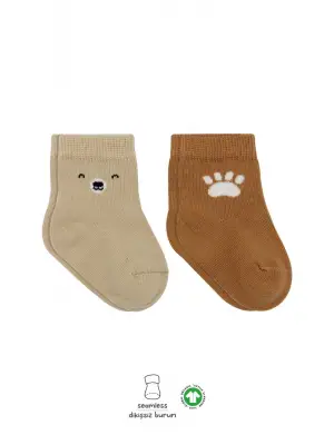 Omarı Yumuşak Pamuk Soket Çorap - 2Li Set Bej Renk