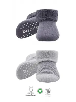 Omarı Kaymaz Çemberli Havlu Soket Çorap Seti 2 Adet Gri-Antrasit