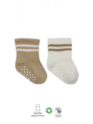 Omarı Çemberli Kaymaz Soket Çorap Seti - Bej-Ekru