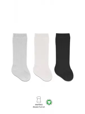 Omarı Klasik Stil Dizaltı Çorap Seti Ekru Gri Siyah