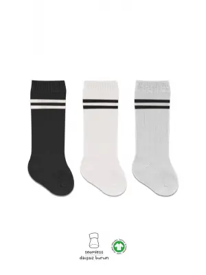 Omarı Desenli Dizaltı Çorap Seti Siyah Ekru Gri