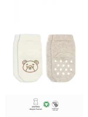 Omarı Kaymaz Tabanlı Hayvan Desenli Çocuk Çorapları 2Li Set