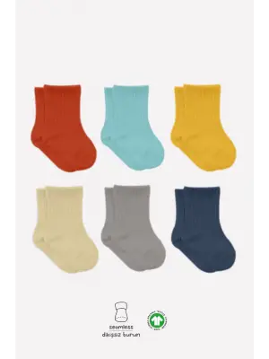 Omarı Yumuşak Penye Soket Çorap Seti - 6 Adet Kiremit Renkli