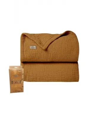 Omarı Hafif Dokulu Müslin Battaniye 120x120 cm - Hardal Rengi