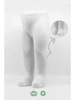 Omarı Tekli Ekose Kabartma Penye Külotlu Çorap - Beyaz