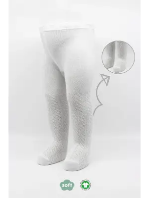 Omarı Zikzak Desenli Penye Külotlu Çorap - Beyaz