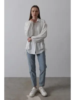 Biye Detaylı Ayrobin Gömlek - Beyaz