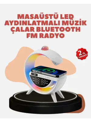 Bluetooth 5.0 Kablosuz Şarj Rampalı Fm Radyo Ve Rgb Işıklı Hoparlör