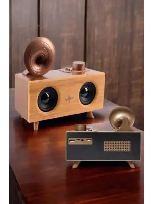 Bluetooth Hoparlör Ahşap Klasik Retro Gramofon Bluetooth Müzik Kutusu