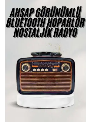Bluetooth Hoparlör Ahşap Renk Vintage Işıklı Nostaljik Radyo Fm Ahşap Görünümlü