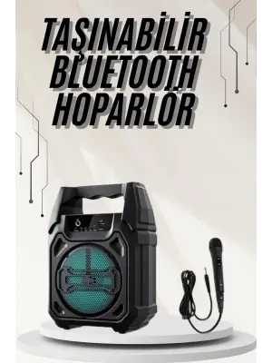 Bluetooth Hoparlör Led Işıklı Taşınabilir Kablosuz Speaker Uzun Pil Ömrü