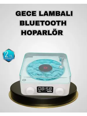 Bluetooth Hoparlörlü Gece Lambası Dijital Saat Ekranlı Su Dalgası Efektli Dekoratif