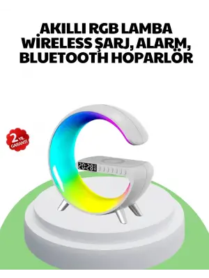 Bluetooth Hoparlörlü Rgb Atmosfer Lambası Kablosuz Şarj Ve Saat Özellikli