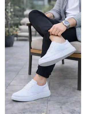 Modern Erkek Bağcıklı Triko Ayakkabı - Beyaz