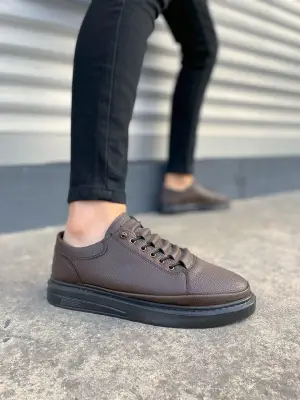 Günlük Spor Bağcıklı Cilt Erkek Ayakkabı - Kahverengi