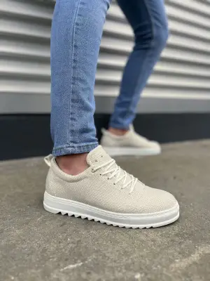 Omarı Cool Bağcıklı Keten Erkek Günlük Spor Ayakkabı - Beyaz