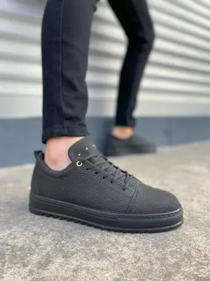 Yenilikçi Bağcıklı Keten Erkek Spor Ayakkabı - Siyah