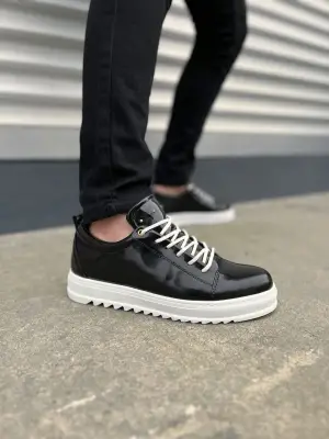 Şık Rugan Bağcıklı Erkek Spor Ayakkabı - Siyah