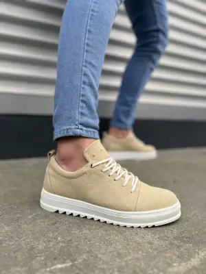 Omarı Cool Bağcıklı Süet Erkek Günlük Ayakkabı - Krem