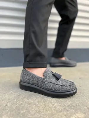 Omarı Püsküllü Gri Keten Erkek Günlük Spor Ayakkabı